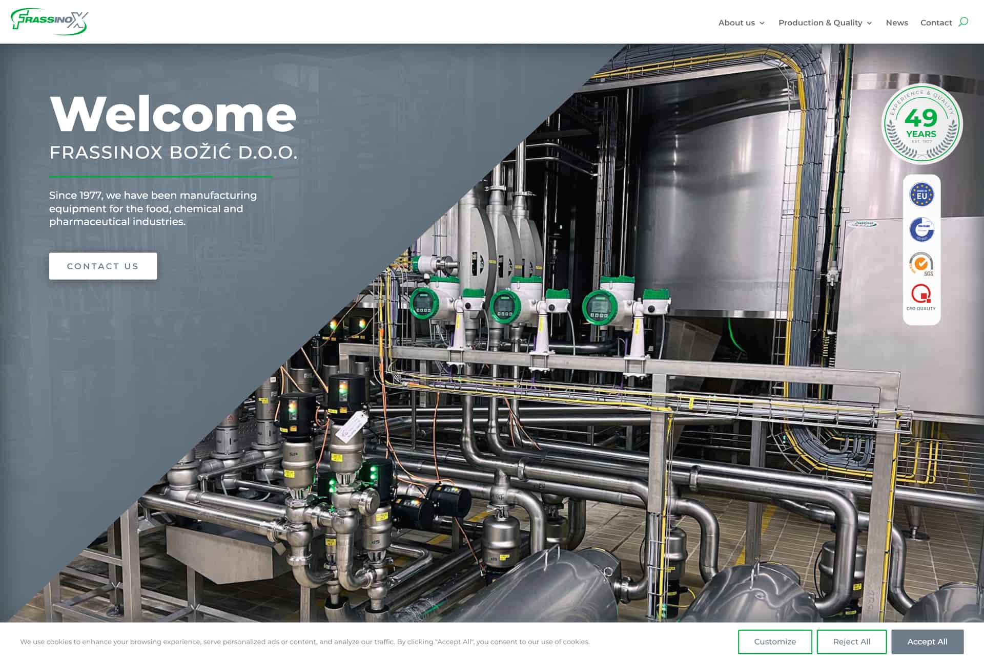 Frassinox - izrada web stranice za metalnu opremu za prehrambenu i kemijsku industriju - Red Sun